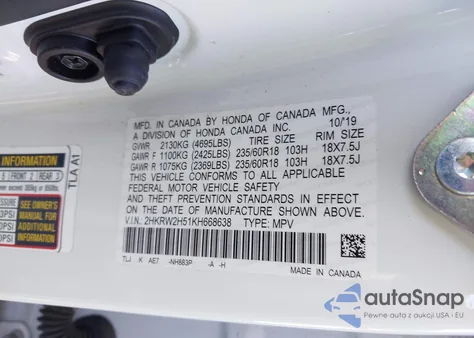 2019 Honda Cr-V Ex z USA, uszkodzony, nr VIN 2HKRW2H51KH668638